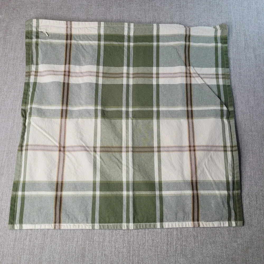Pottery Barn Green Plaid Pillow Covers Set of 2 Square 24x24 Cotton Shams 2010